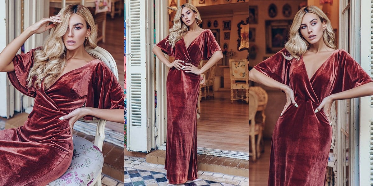 Velvet Double V-Neckline Gown