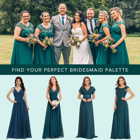 Peacock green bridesmaid discount dresses