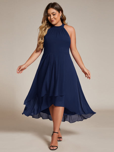 Plus Size Halter Neck Midi Chiffon Wedding Guest Dress