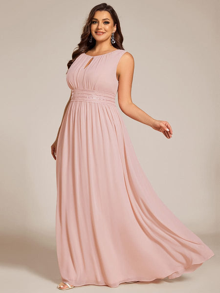 Plus Size Round Neckline Pleated Chiffon Bridesmaid Dress