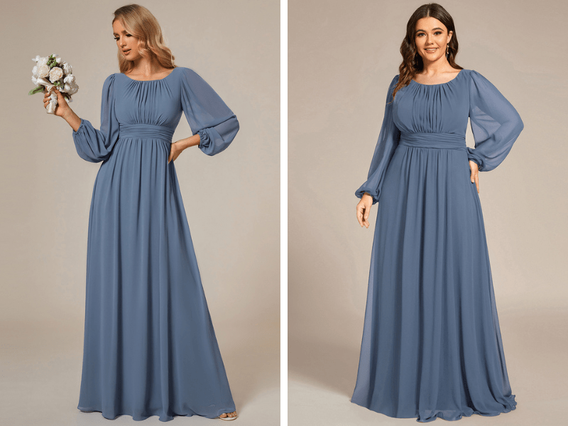 Simple Modest Round Neck Long Sleeve Dress in Dusty Blue