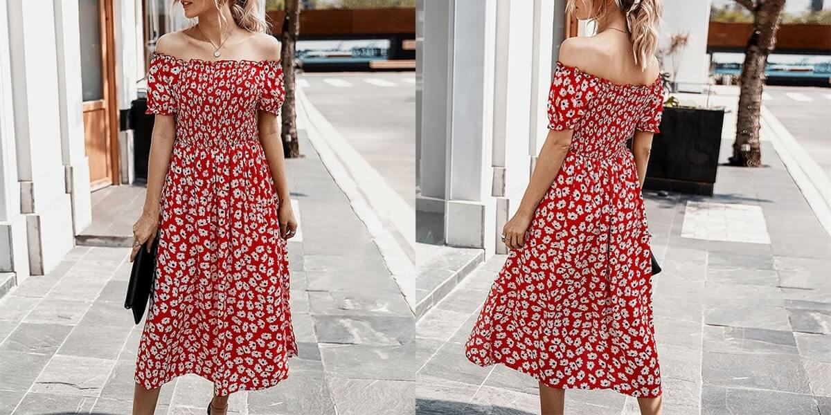 Midi Summer Dress with Floral Printed