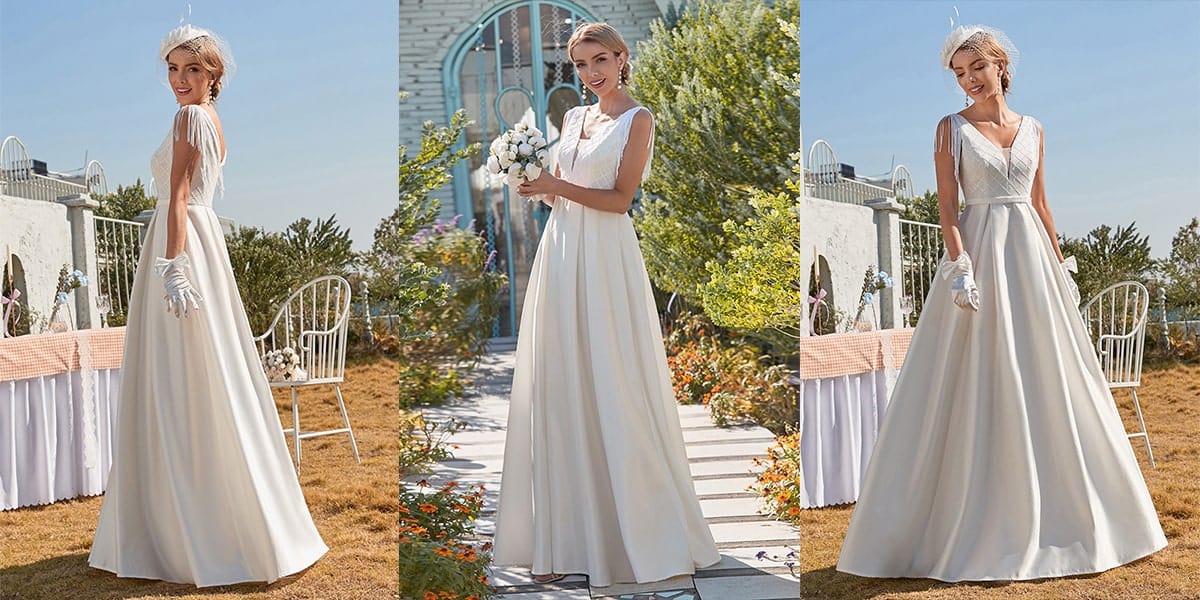 V Neck Satin Wedding Dress
