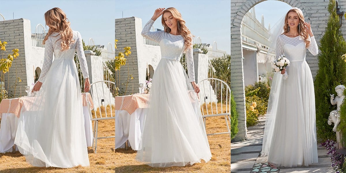 Maxi Tulle Wedding Dress with Long Sleeves