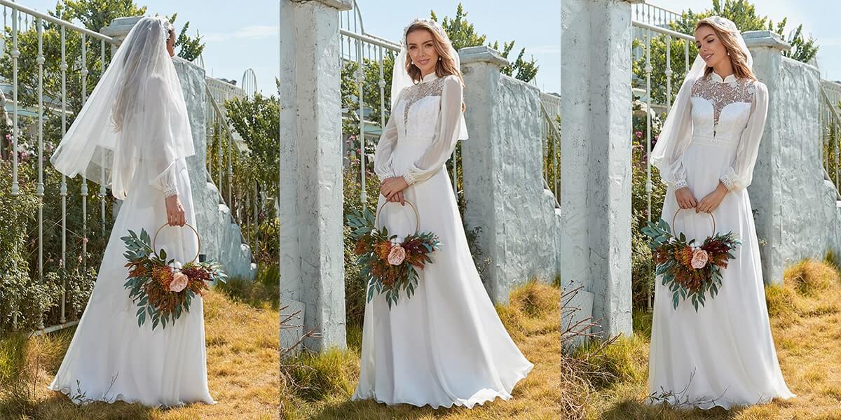 Chiffon Wedding Dress with Chinese Style Collar