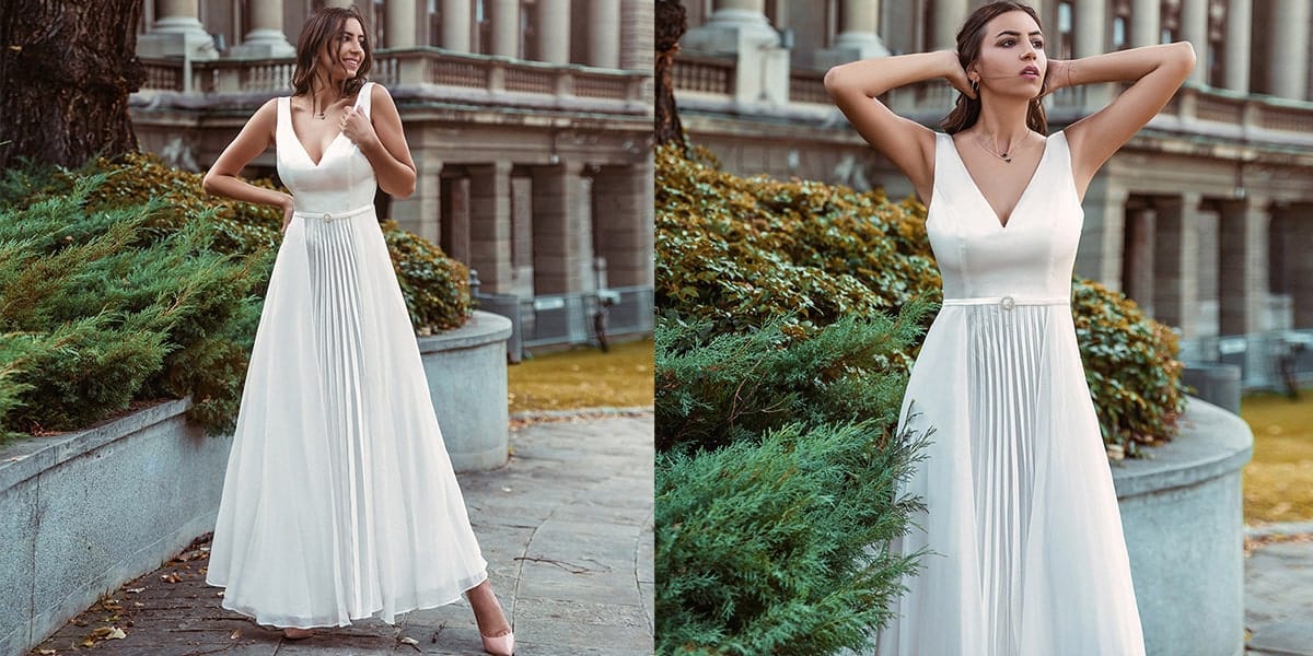 Sleeveless Wedding Dress with Pleated Design