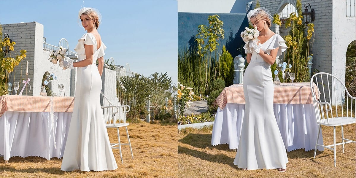 Fishtail Wedding Dress with Ruffle Sleeves