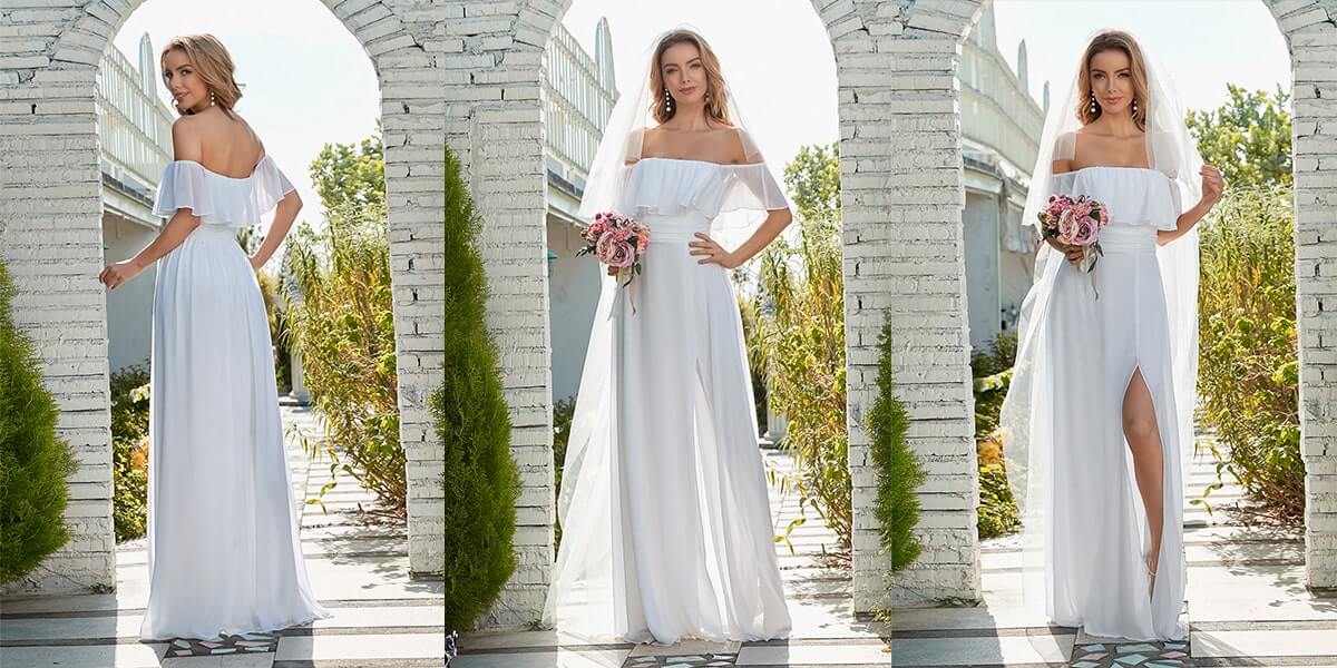 Off Shoulder Chiffon Wedding Dress