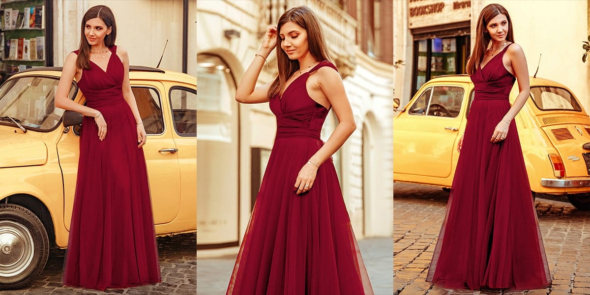 V Neck Tulle Bridesmaid Dresses