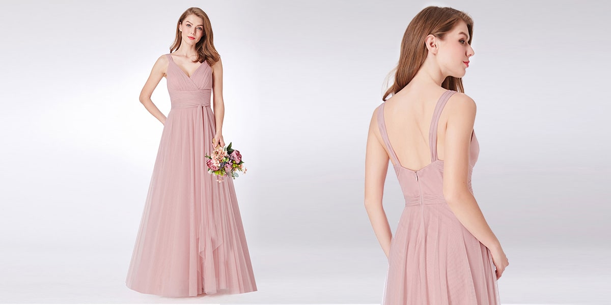 Double V Neck Tulle Bridesmaid Dresses