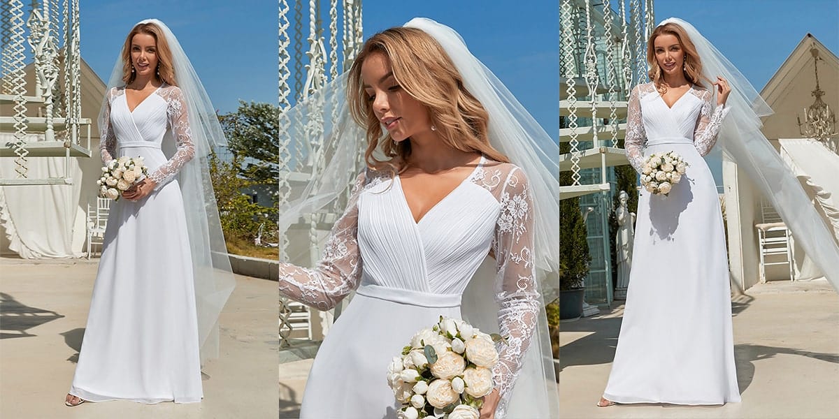 V-Neck Chiffon Wedding Dress