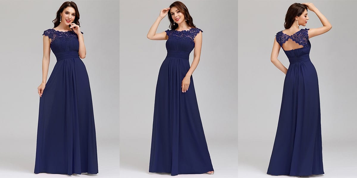 Lace Cap Sleeve Elegant Evening Gowns