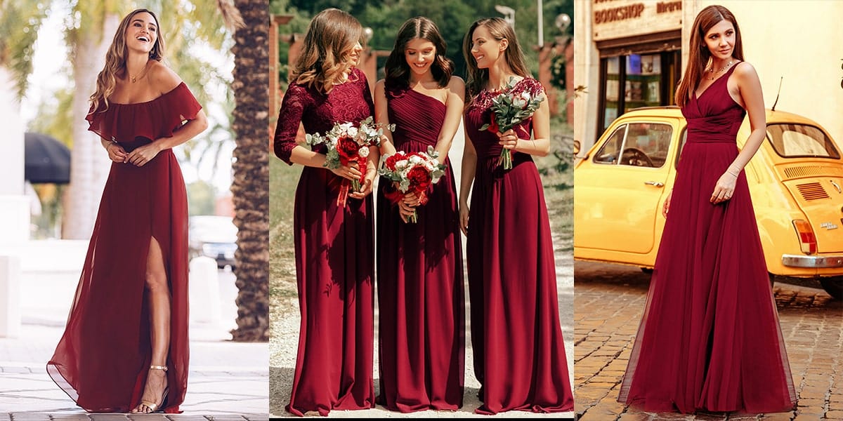 Burgundy summer bridesmaid dresses shop