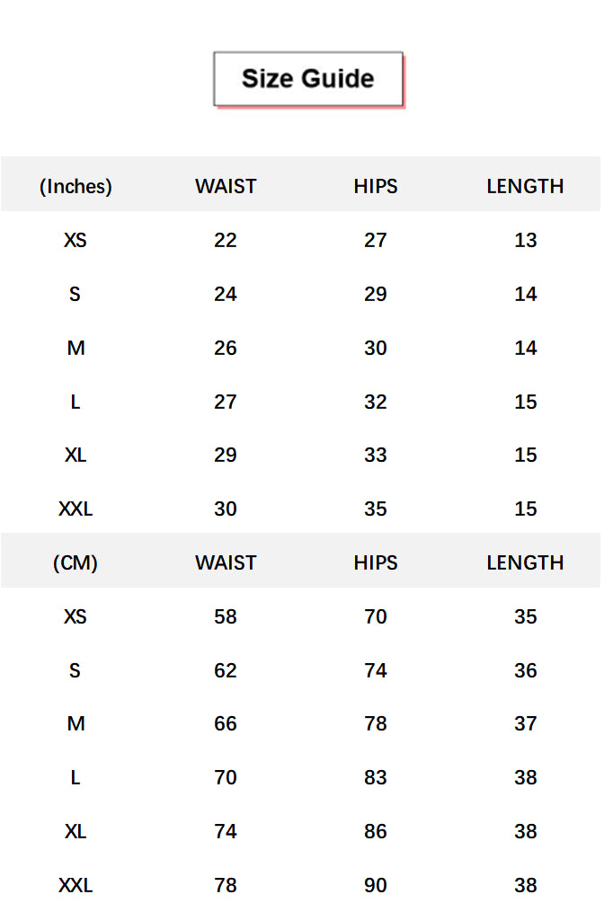 Hook Gridle High Waist Trainer Biker Shorts conversion chart & size guide