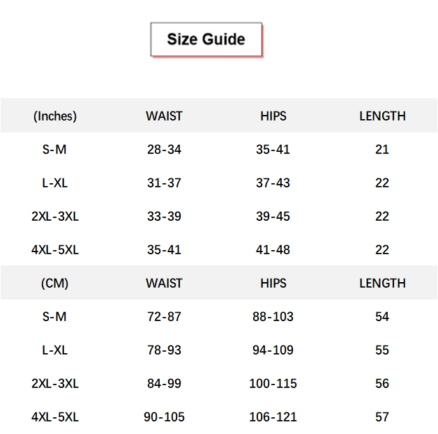 High Waist Butt Lift Trainer Shorts conversion chart & size guide