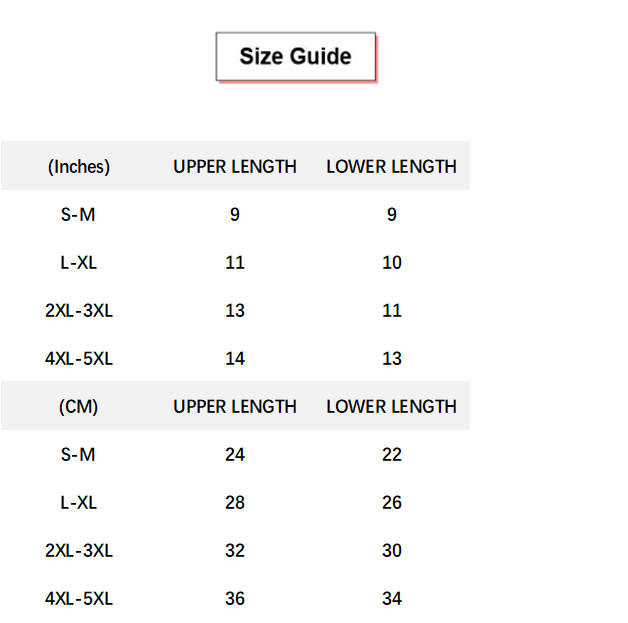1pair Arm Fitted Shaping Sleeve conversion chart & size guide