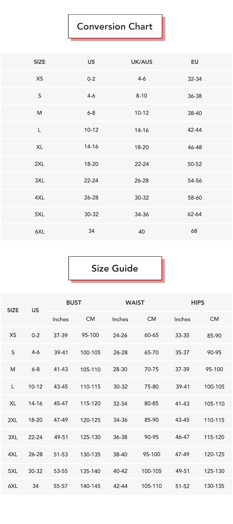 Waist Shaper Butt Lifting Padded Shorts conversion chart & size guide