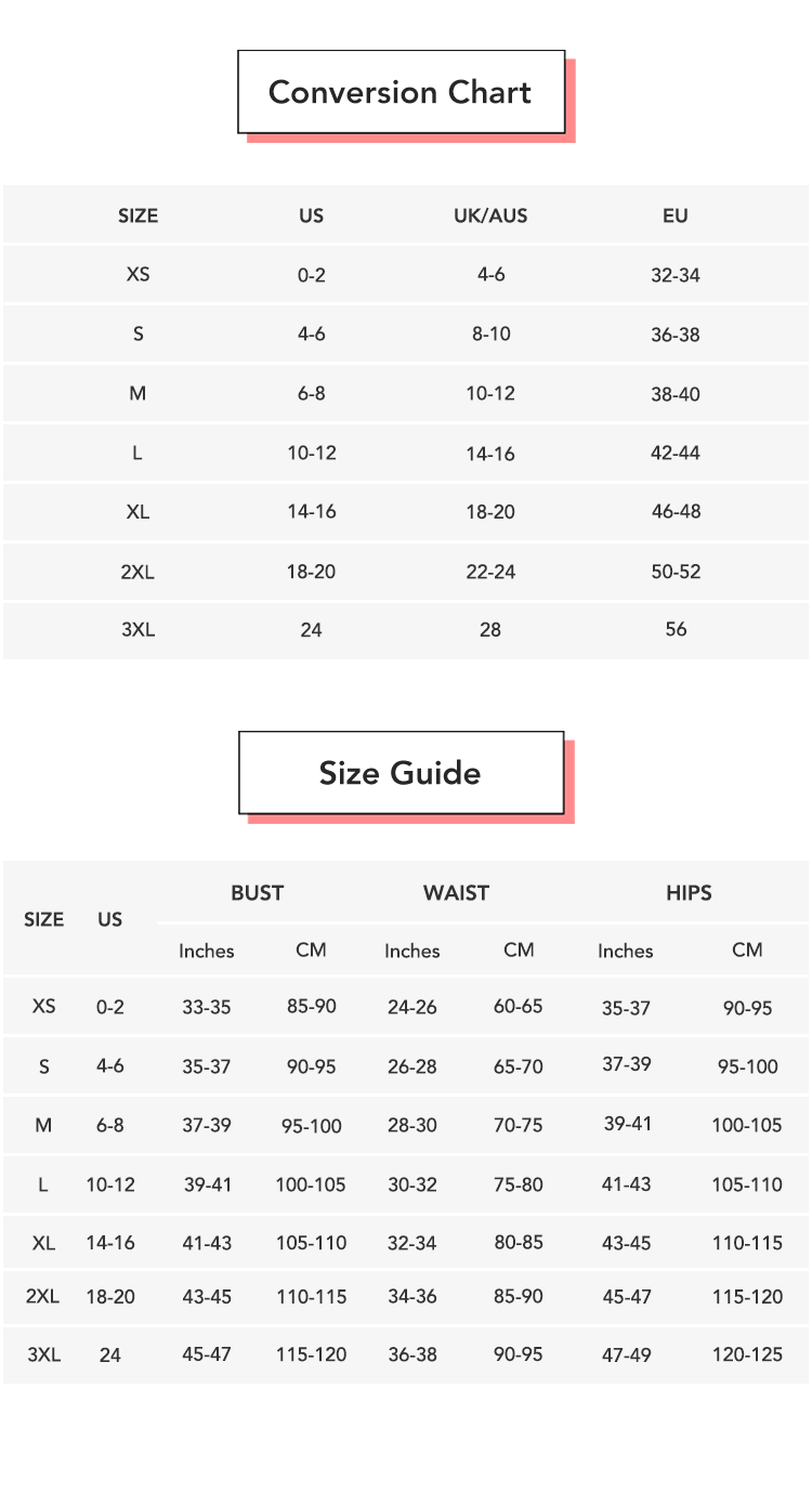 Ombre & Letter Print Bodycon Top & Pants Set conversion chart & size guide