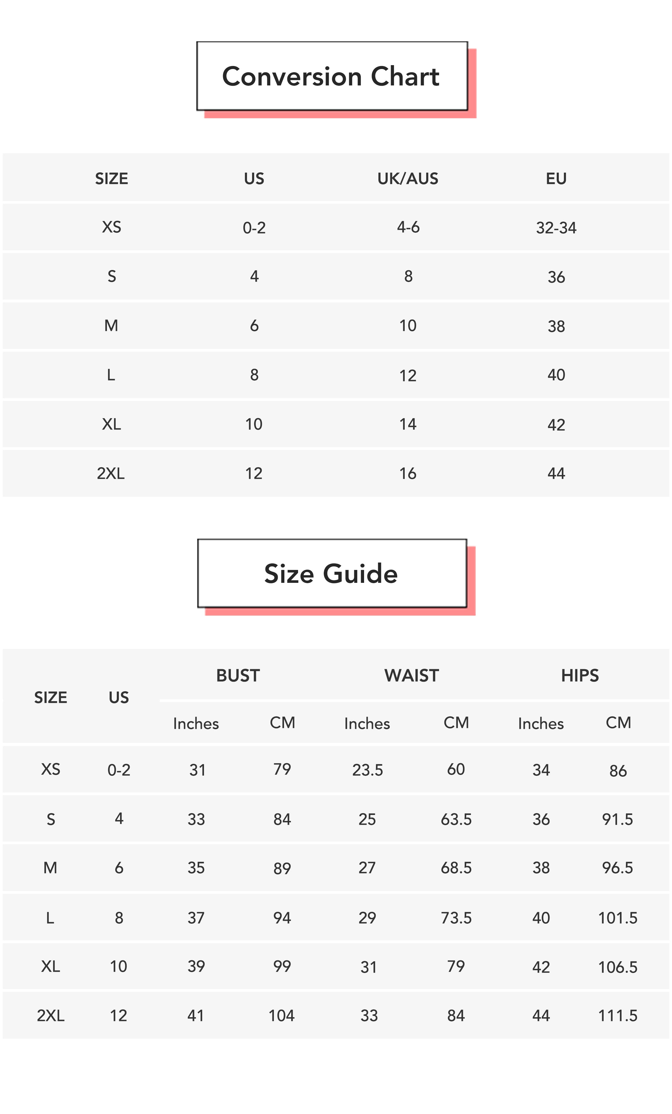 Camo Print Cutout Back Sports Bra conversion chart & size guide