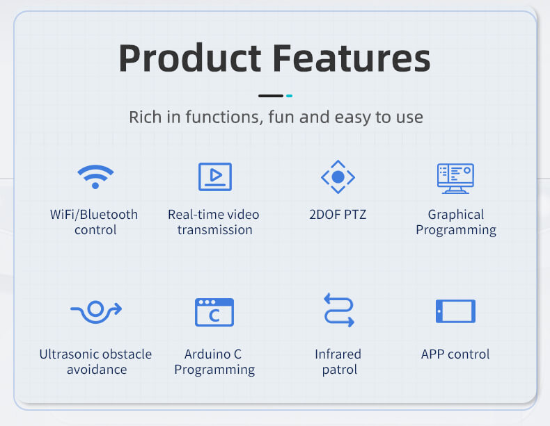 The feature of XiaoR GEEK Arduino UNO R3 Video Wireless RC Programmable Smart Robot Car