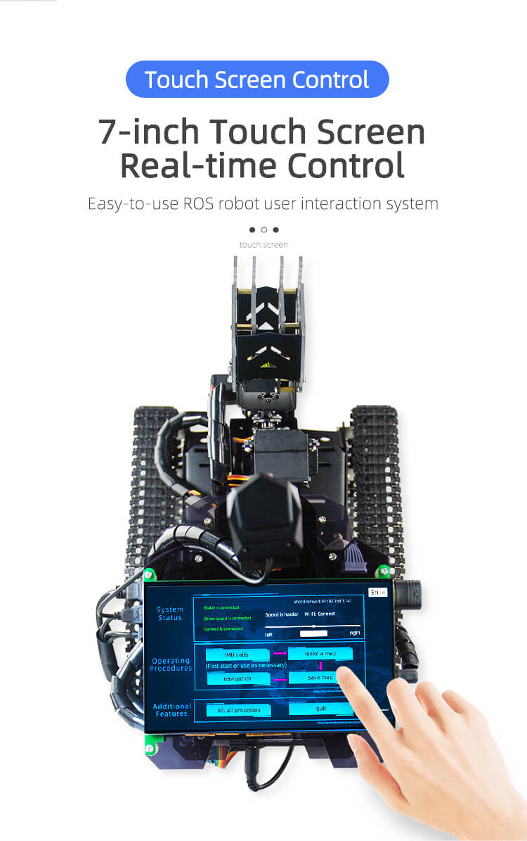 Control en tiempo real con pantalla táctil de 7 pulgadas, sistema de interacción ROS fácil de usar