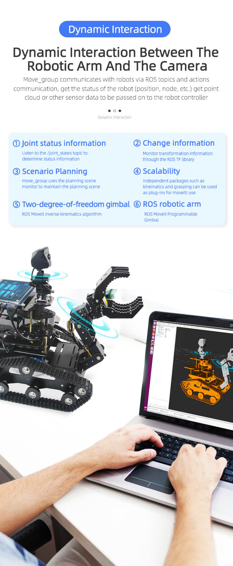 Interacción dinámica entre el brazo robótico y la cámara.