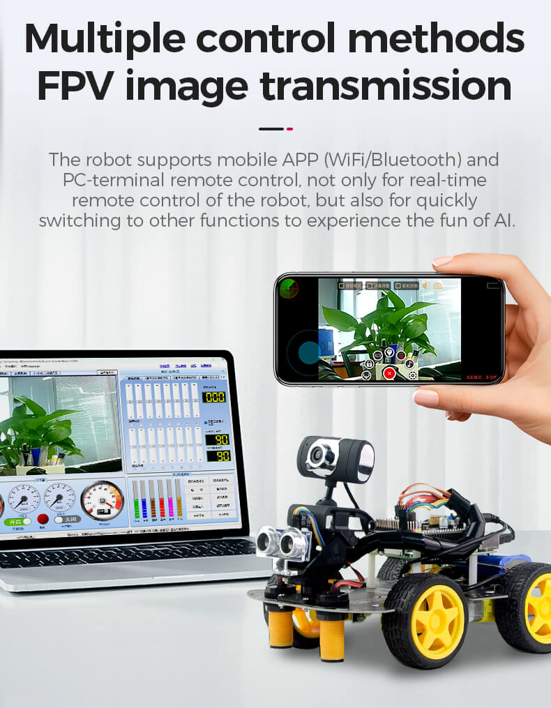 RPI4B DS WiFi video AI version smart robot car multi- control mode