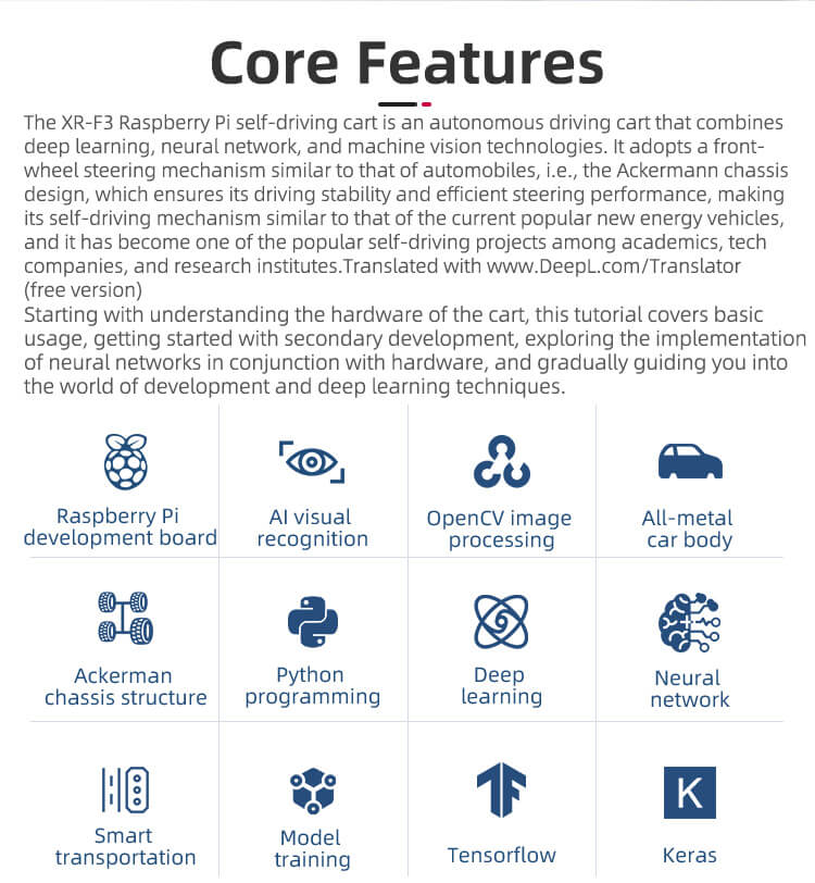 Core feature of XR-F3 Raspberry Pi AI self-driving smart programmable robot donkey car