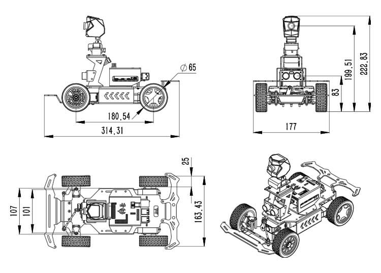 structure of XiaoR GEEK Raspberry Pi AI self-driving smart programmable robot donkey car