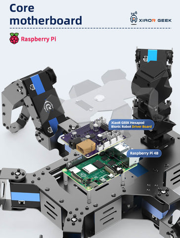 XiaoR GEEK Raspberry Pi 4B Artificial Intelligence Programmable Hexapod Bionic Spider Smart Robot Kit core motherboard is Raspberry Pi 4B