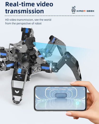 XiaoR GEEK Raspberry Pi 4B Artificial Intelligence Programmable Hexapod Bionic Spider Smart Robot Kit can transfer the video in real-time