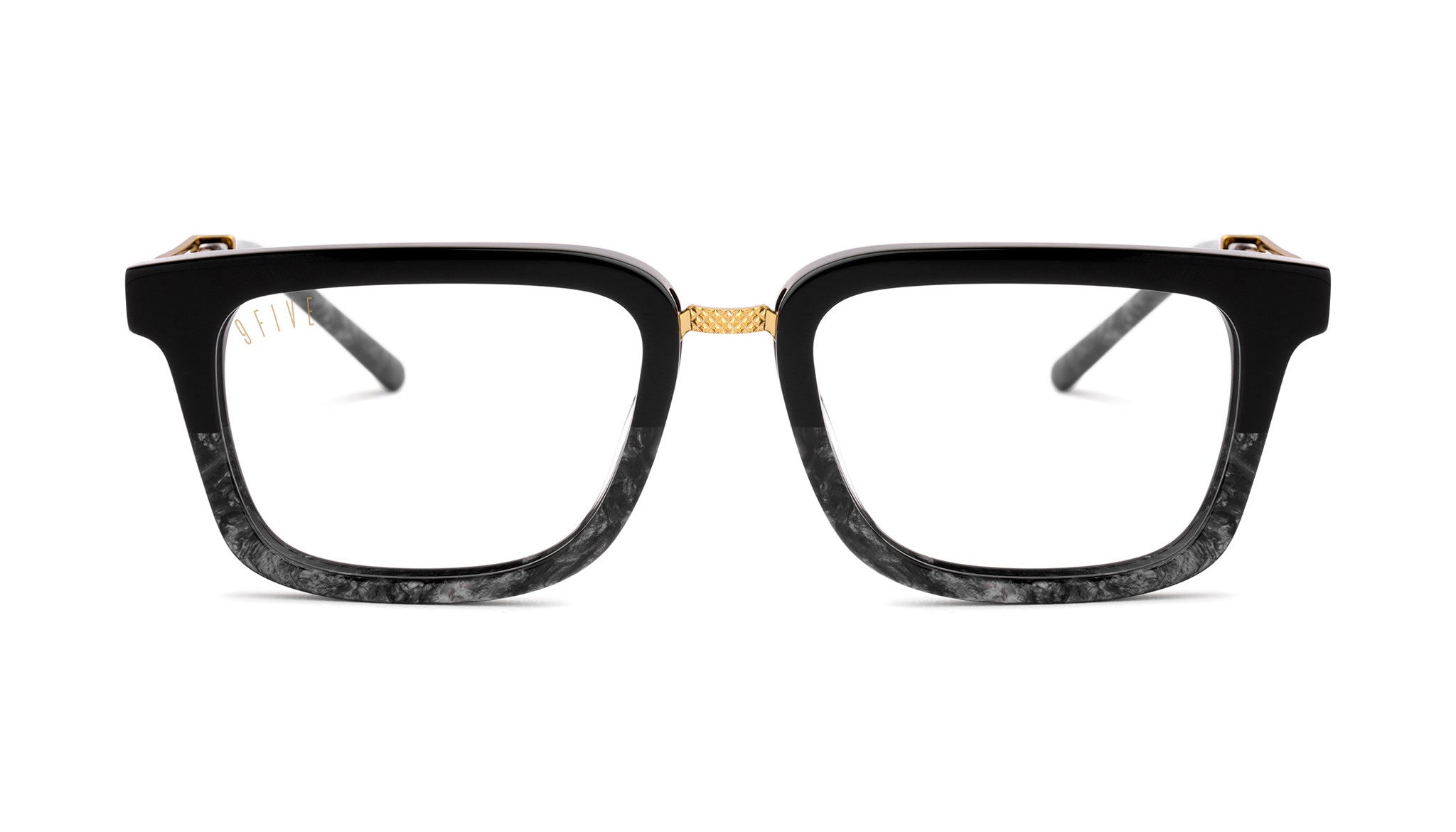9FIVE Bishop Black Marble & 24K Gold Clear Lens Glasses Rx
