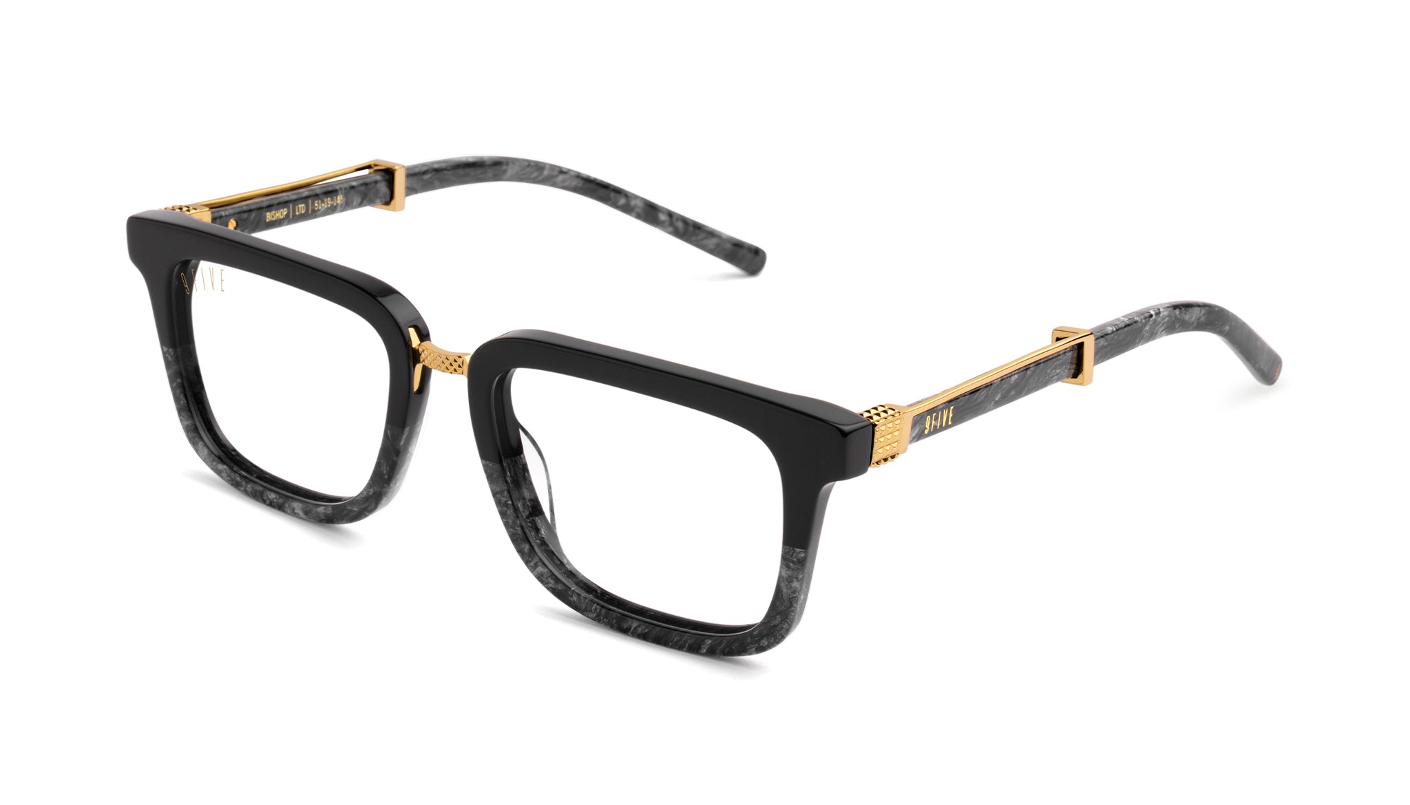 9FIVE Bishop Black Marble & 24K Gold Clear Lens Glasses Rx