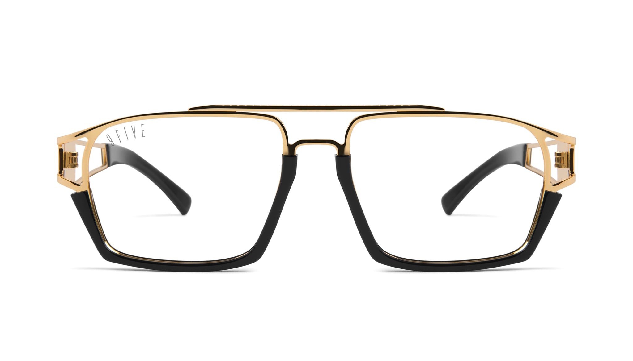 9FIVE Kingpin Black & 24K Gold Clear Lens Glasses