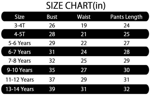 Demon Slayer Costume Kids size chart