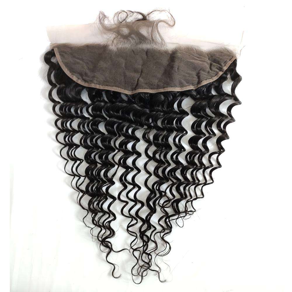 100% Human Hair Deep Wave 13X4 Lace Closure Frontal With Pre-Plucked Natural hairline Baby Hair