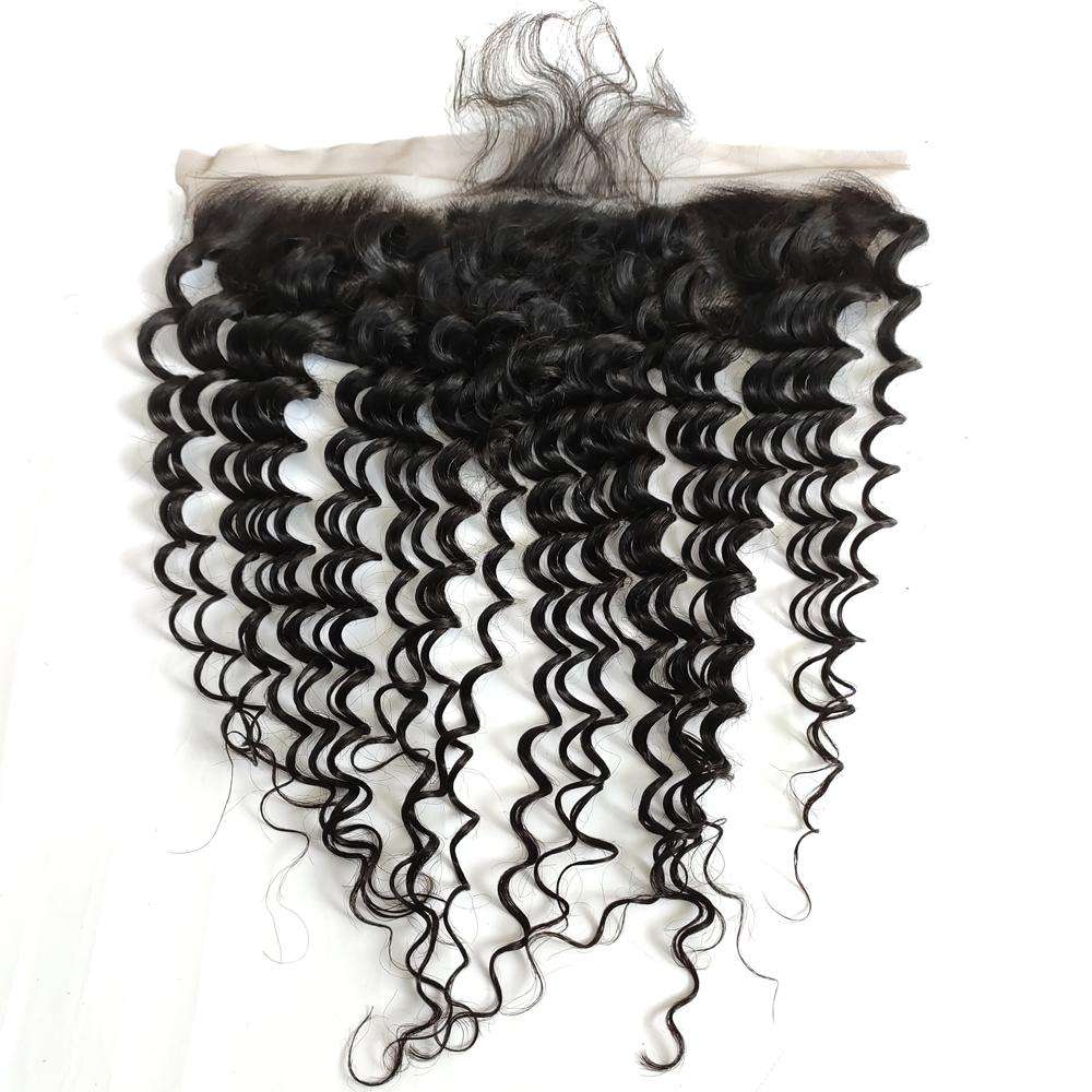 100% Human Hair Deep Wave 13X4 Lace Closure Frontal With Pre-Plucked Natural hairline Baby Hair