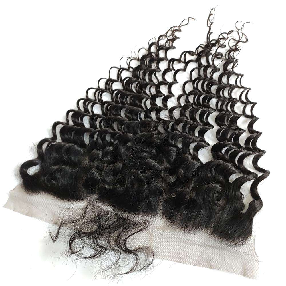 100% Human Hair Deep Wave 13X4 Lace Closure Frontal With Pre-Plucked Natural hairline Baby Hair