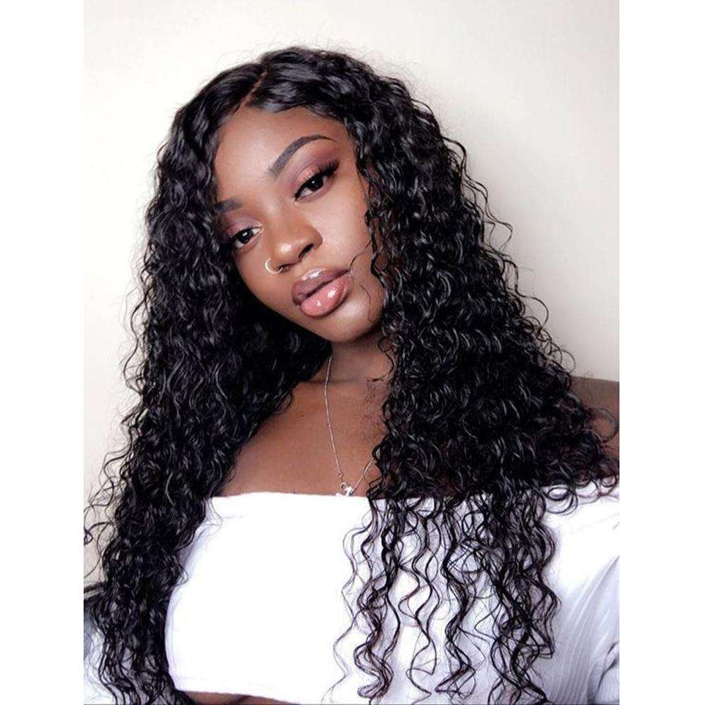 Lace Closure Wigs Human Hair Wig Curly Hair Wig Front Wigs #1b Natural Black Medium Size Cap