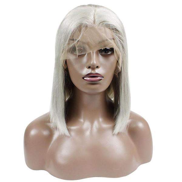 Lace Bob Wigs Grey Straight Human Hair Pre Plucked Swiss Lace Frontal Wig