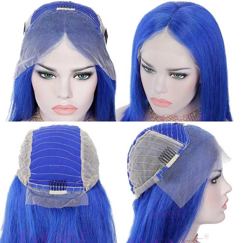 Short Bob Wig Blue Human Hair Lace Front Wig