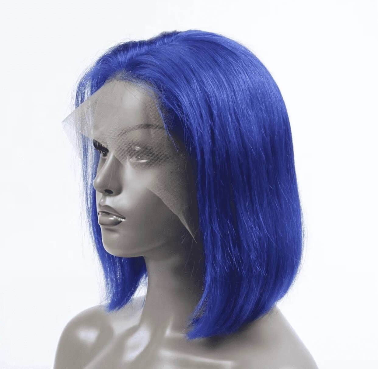 Short Bob Wig Blue Human Hair Lace Front Wig