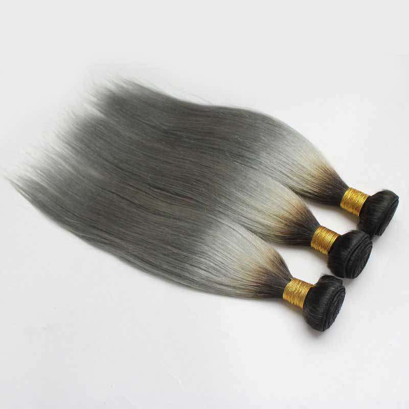 Silky Straight Brazillian Human Hair 3pcs/lot #1B/grey Straight Hair