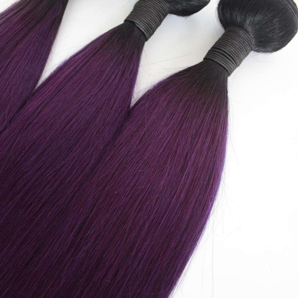 Silky Straight Brazillian Human Hair 3pcs/lot #1B/Purple Ombre Straight Hair