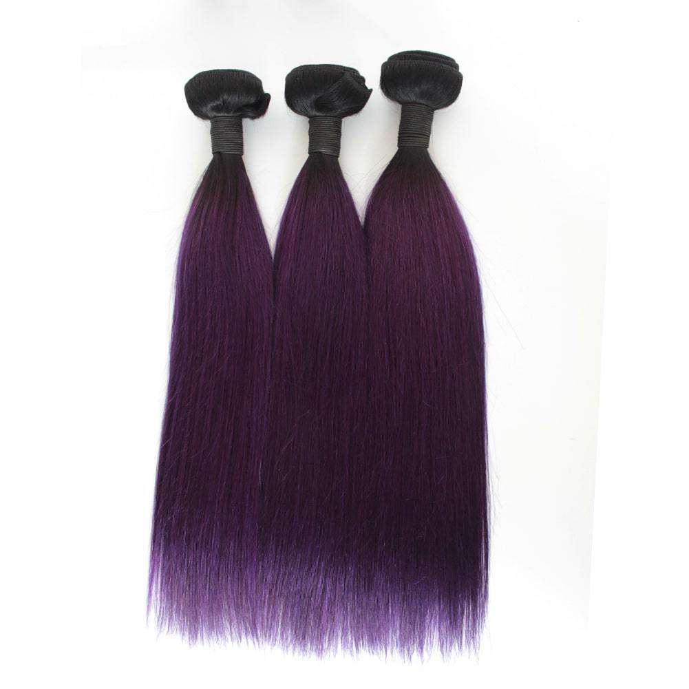 Silky Straight Brazillian Human Hair 3pcs/lot #1B/Purple Ombre Straight Hair