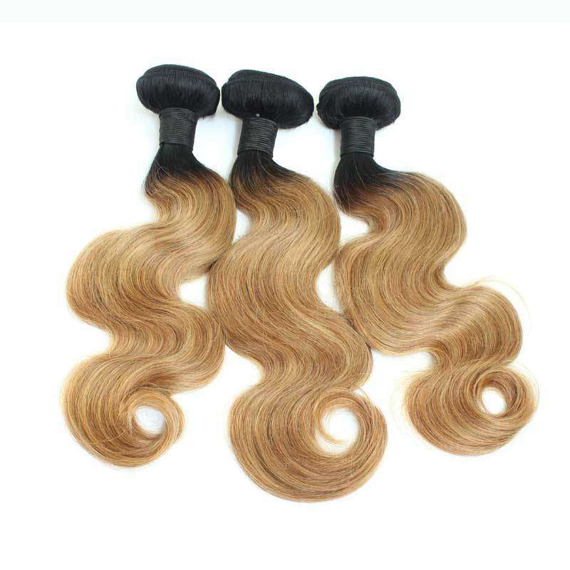 1b/27 Body Wave Ombre Hair Bundles With 13x4 Lace Frontal Closure Honey Blonde Hair