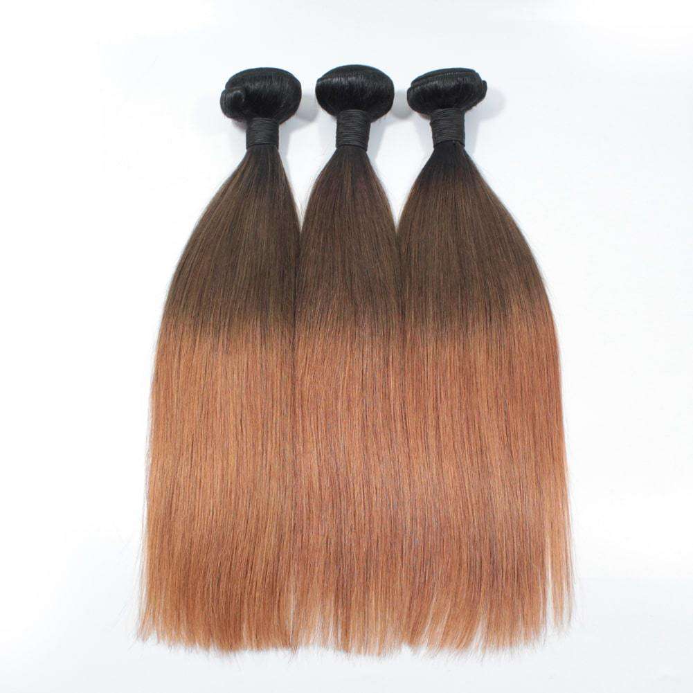 Brazilian Ombre 1b/4/30 Straight Hair 3 Bundles With Lace Frontal Closure Free Part