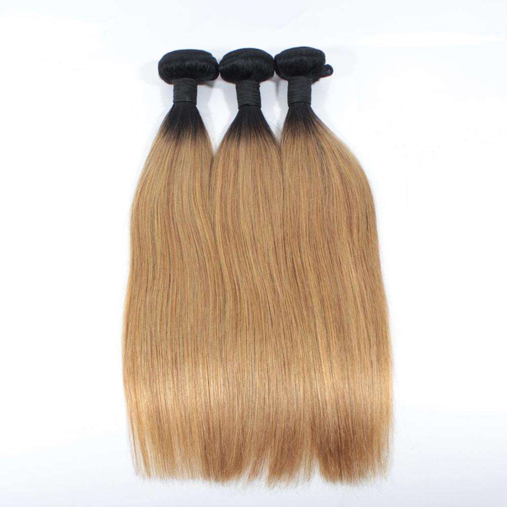 Ombre Hair 1B/27 Blonde Hair Bundles With Closure Dark Root Hair Straight Human Hair