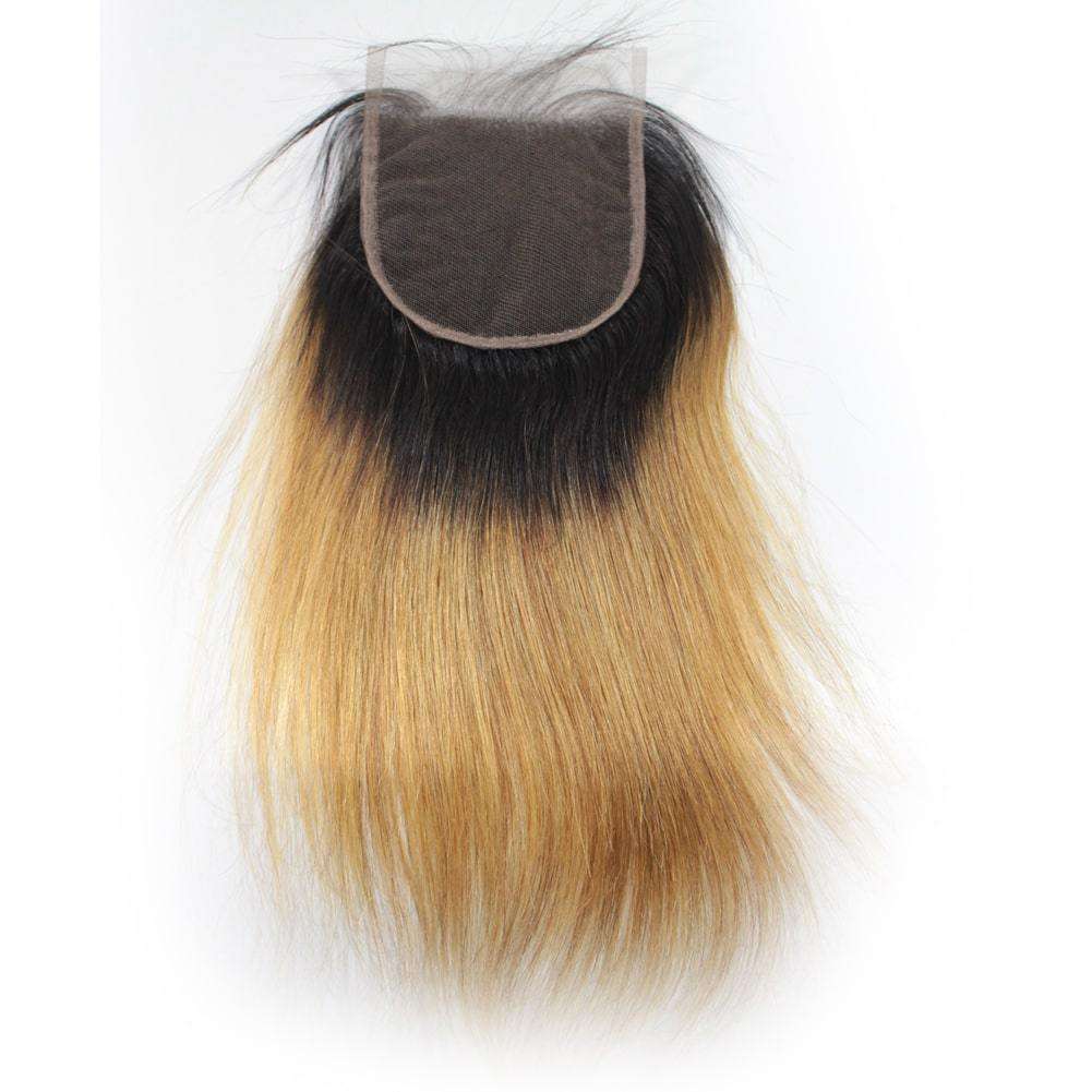 Ombre Hair 1B/27 Blonde Hair Bundles With Closure Dark Root Hair Straight Human Hair