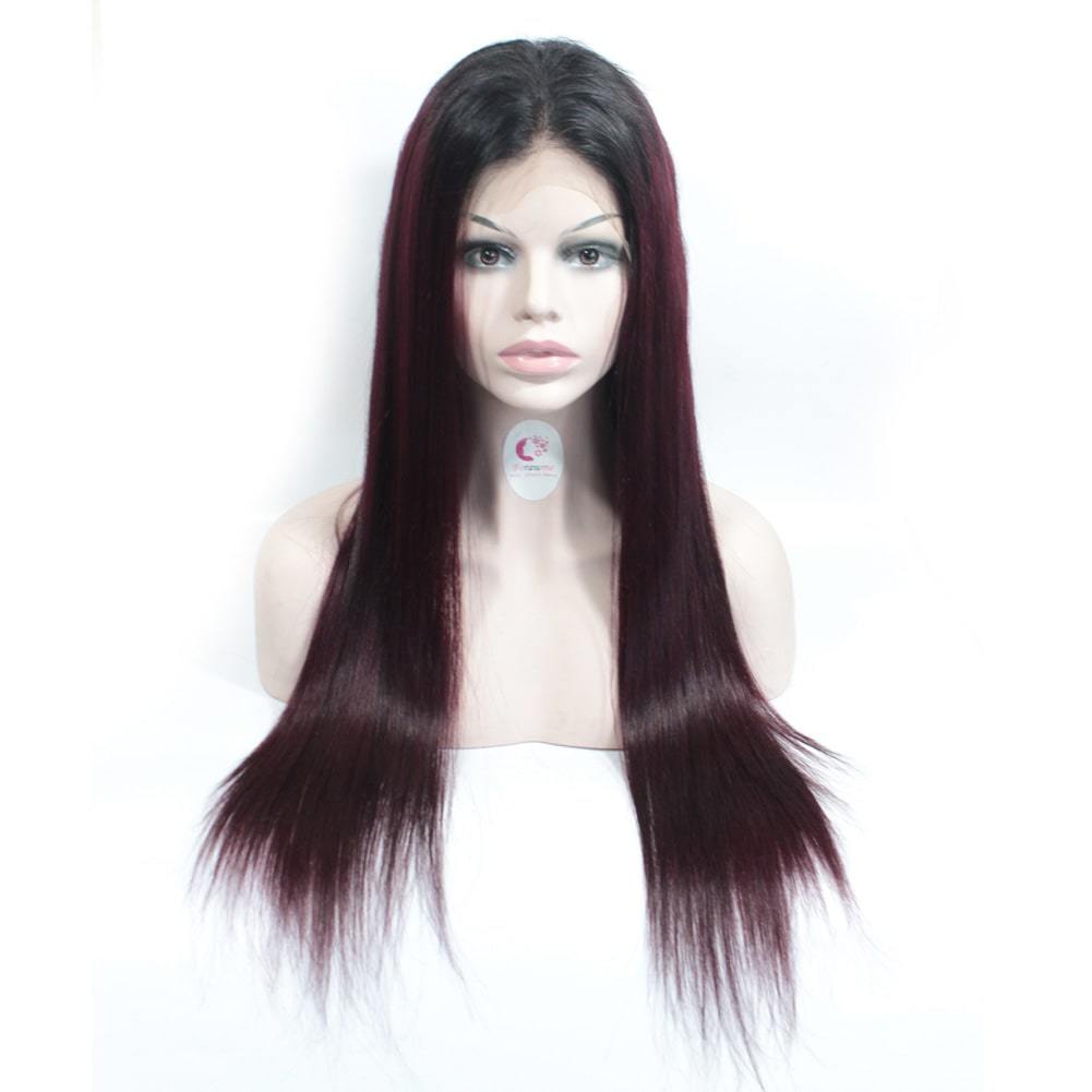Ombre 1B/99j Human hair Wigs Straight Hair Lace Front Wigs